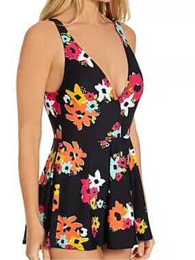 Anne Cole Island Bloom Skirted One Piece Swimsuit 10 Bathing Suit